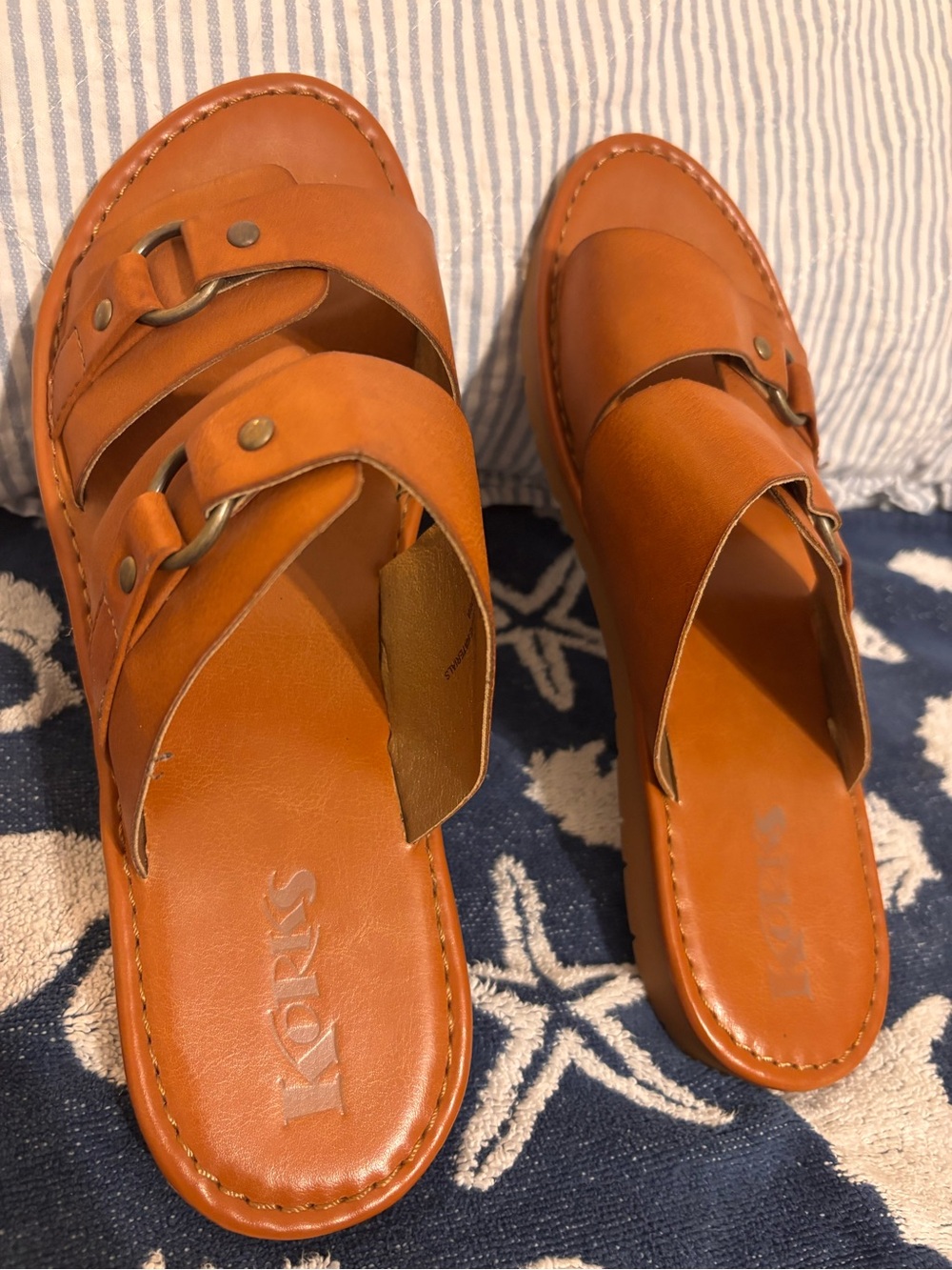 Kork-Ease Women’s Cognac Leather Double-Strap Slide Mules